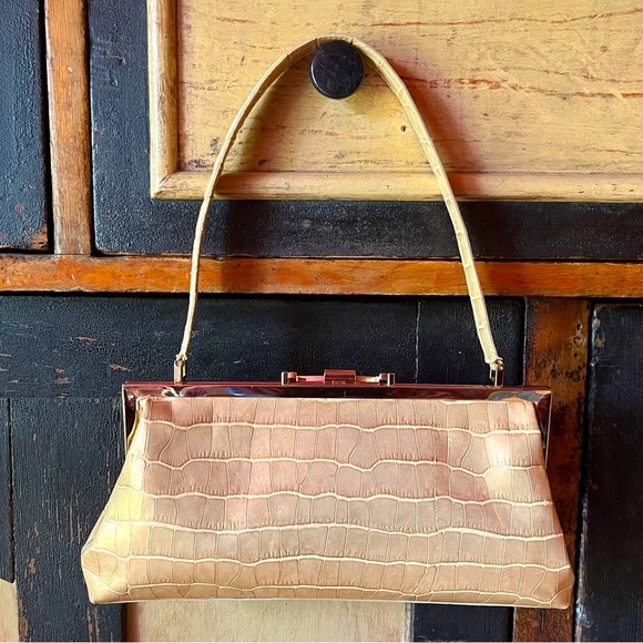 Fabulous Jones New York Croc Embossed Leather Evening Bag - Vintage - Picture 4 of 11